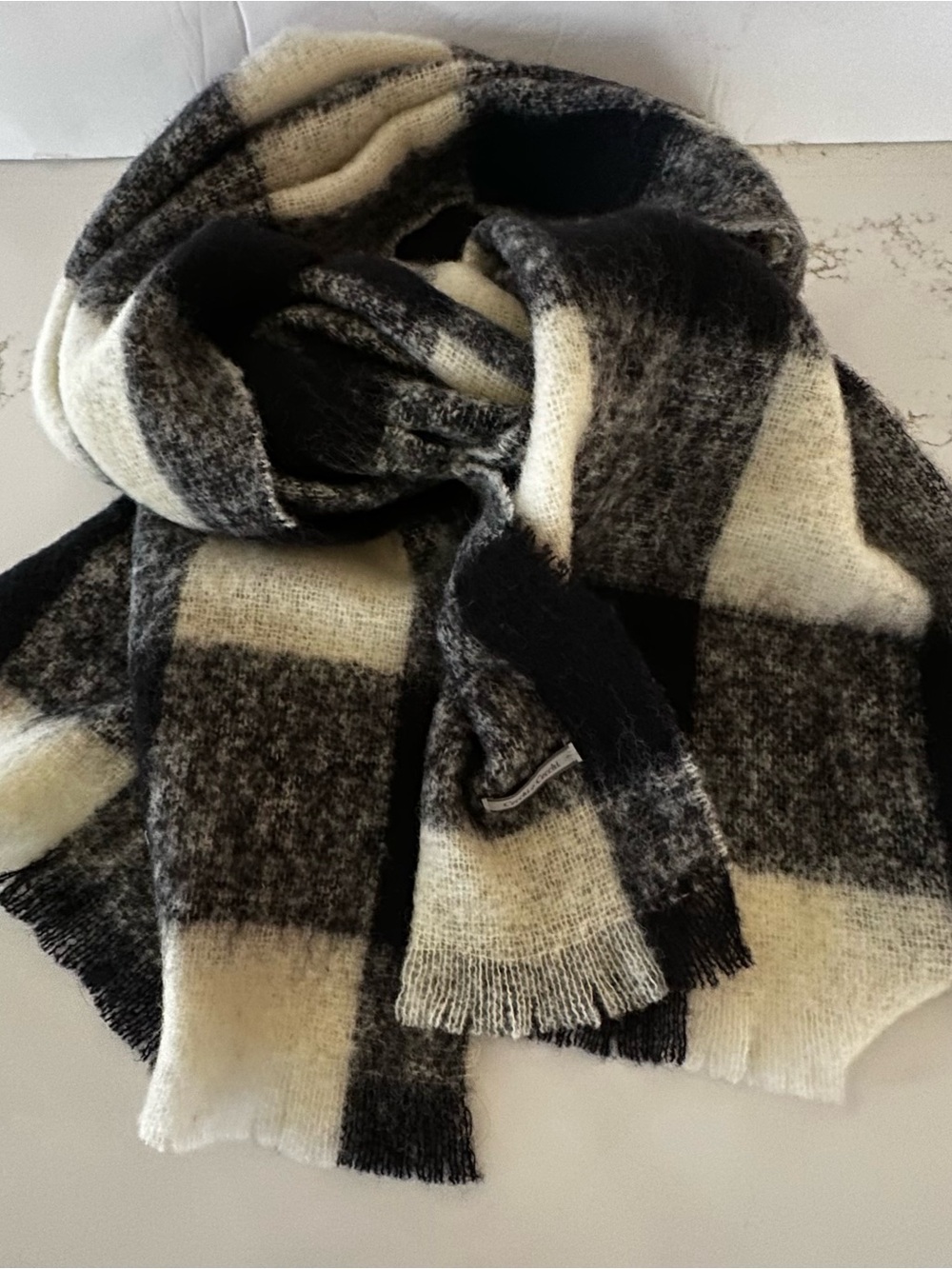 Cozy Black and Cream Plaid Women's Scarf - Classic Checked Wrap